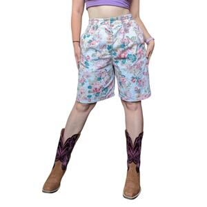 Vintage Abercrombie & Fitch Floral Pleated Shorts High Waisted Knee Length Baggy